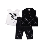 Kids Stylish 3-Piece Outfit – White Top & Black Sequin Set